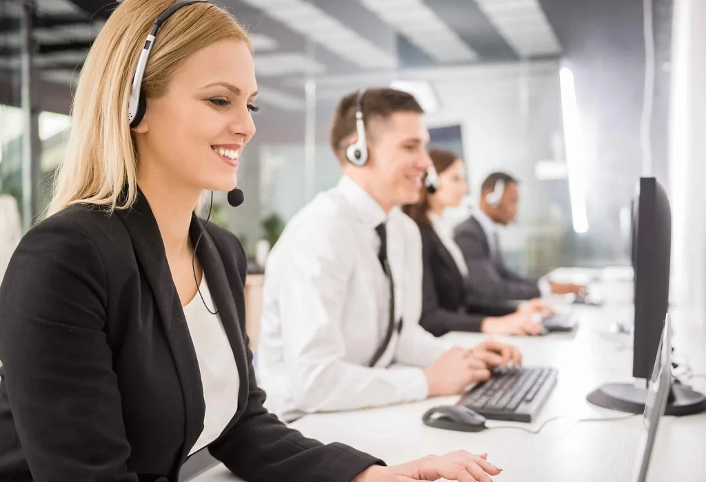 a focused image of a female telemarketer