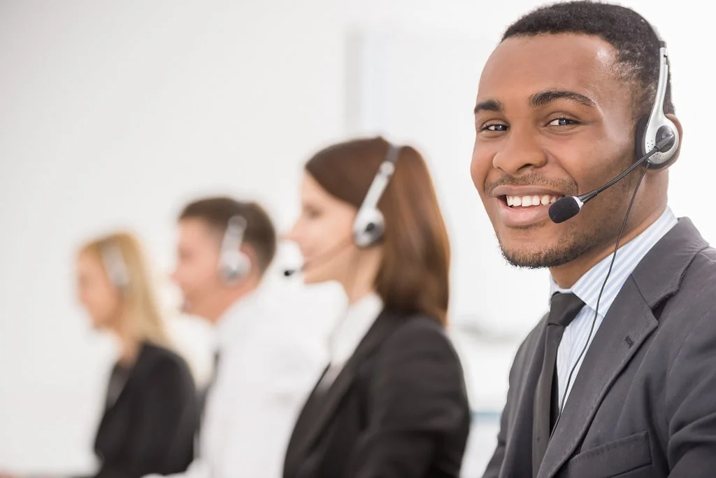 enthusiastic call center agent assisting customers with a positive attitude