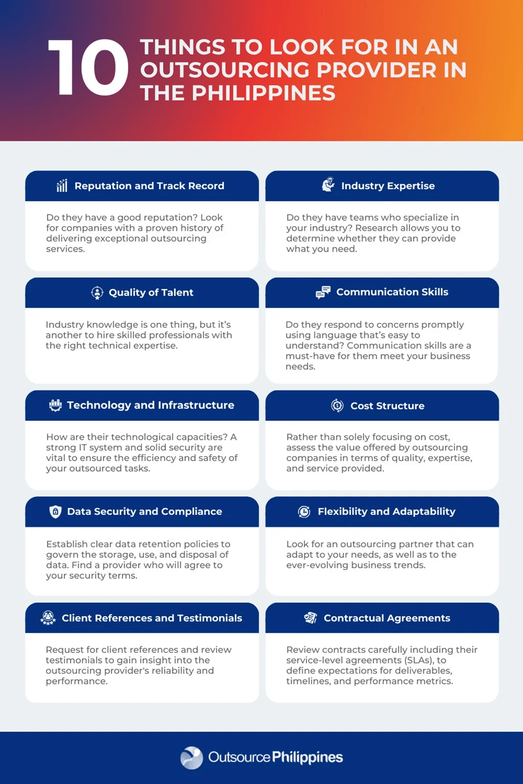 what to consider when choosing an outsourcing provider in the Philippines infographic