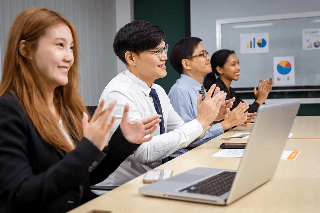 employees acknowledging for the advancement of speech analytics