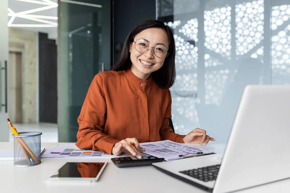 professional bookkeeper at her work station