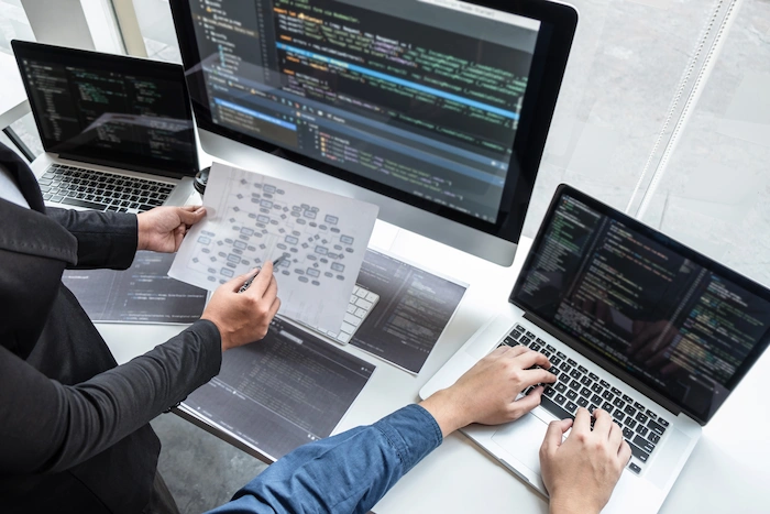 software development professional team of programmer working on project
