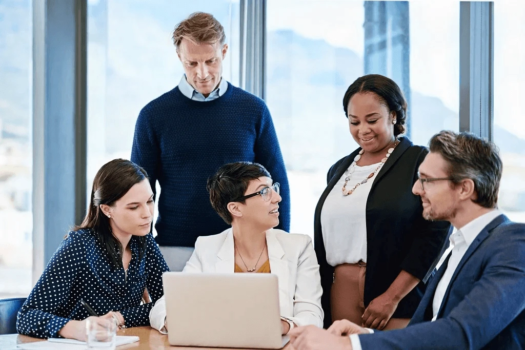 administrative outsourcing team in a huddle