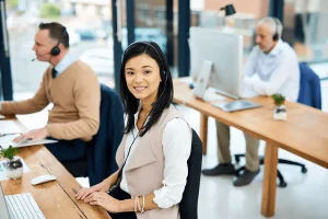 dedicated BPO employee focused on their work at a desk