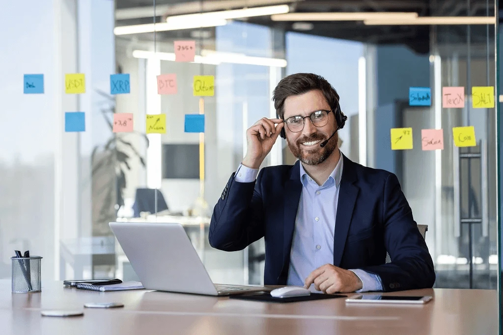 enthusiastic male worker in technical support