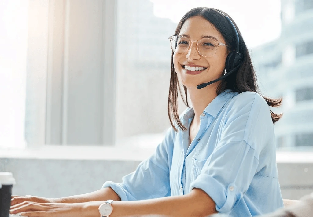 female careerwoman enjoying outsourcing insurance customer service