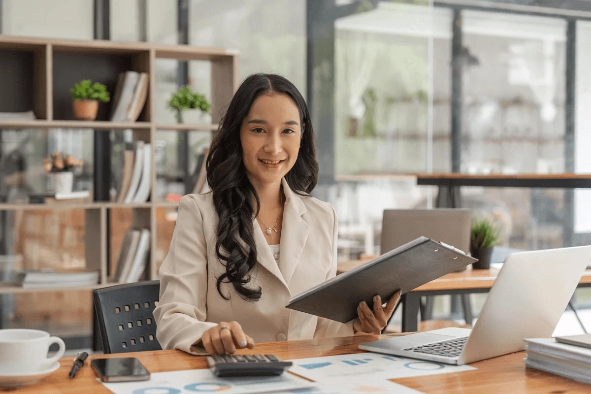 outsourced bookkeeper in her workstation