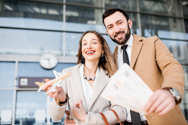 business couple near the airport