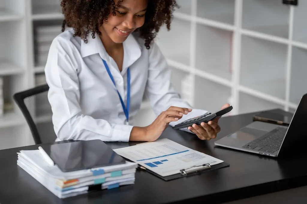 busy bookkeeper analyzing financial statements