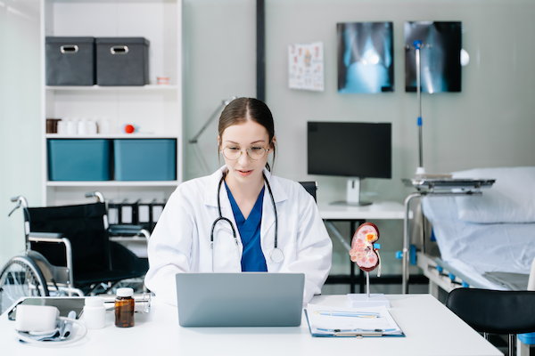 confident young caucasian female doctor