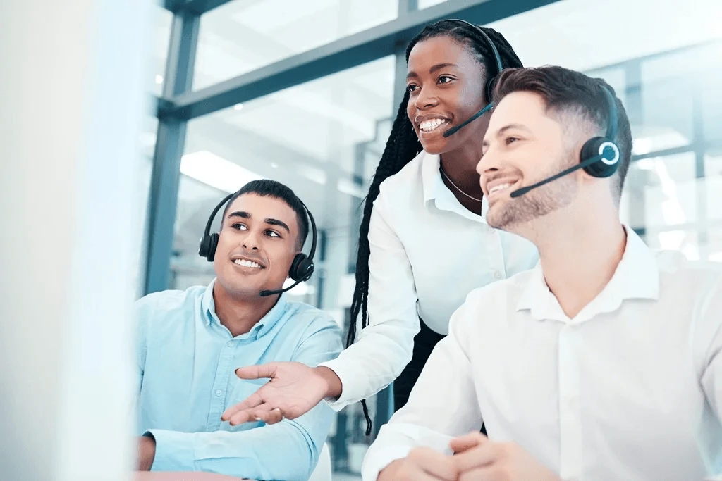 contact center team talking to a client