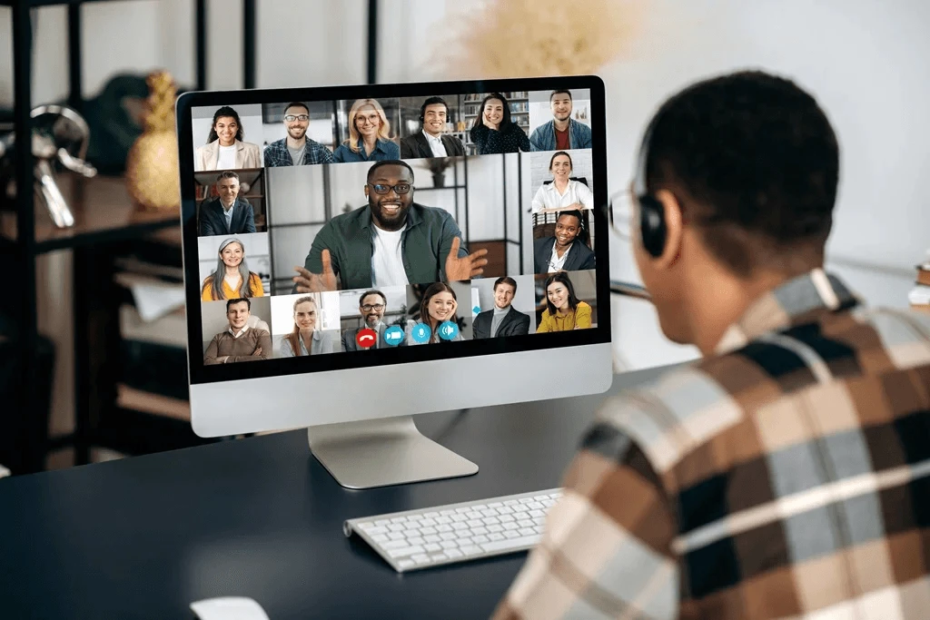 executive having a virtual meeting with his outsourced team