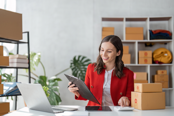 female online seller preparing delivery items