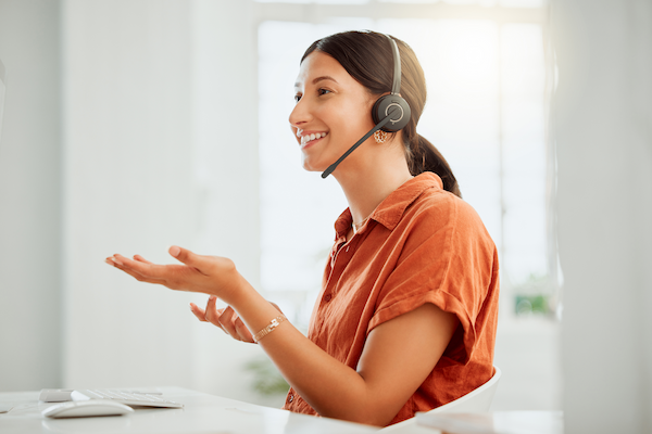 one happy young hispanic female call centre