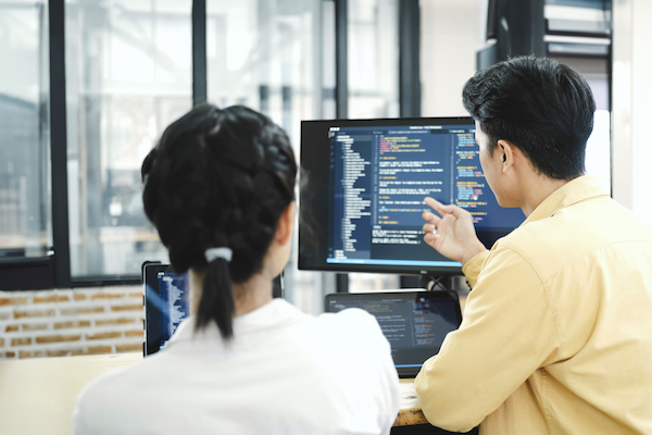 team of young computer programmers