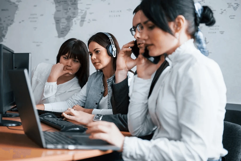 busy inbound contact center agents at work