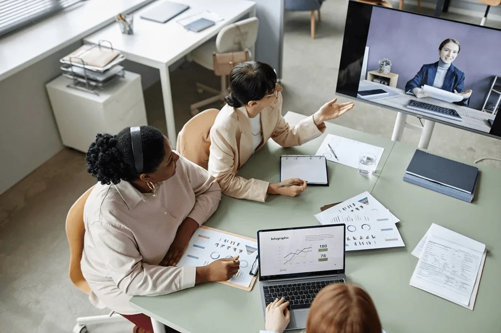 virtual meeting between an outsourced office management team and a client