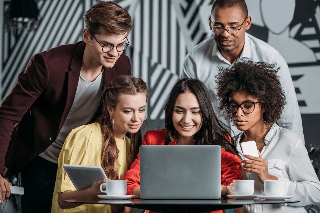 social media marketers having a virtual meeting with a client