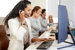 B2B telemarketing agent handling a call