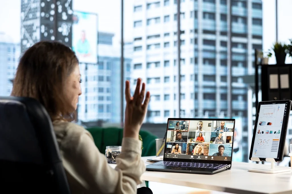 business owner having a virtual discussion with her outsourced accounts payable team