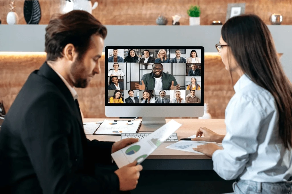 business owners having a virtual meeting with their outsourced team