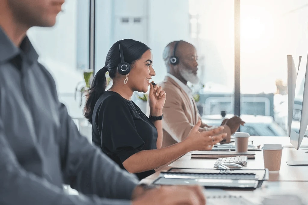 professional customer service agents working in a modern office