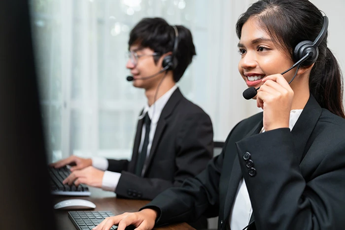 smiling asian telemarketing