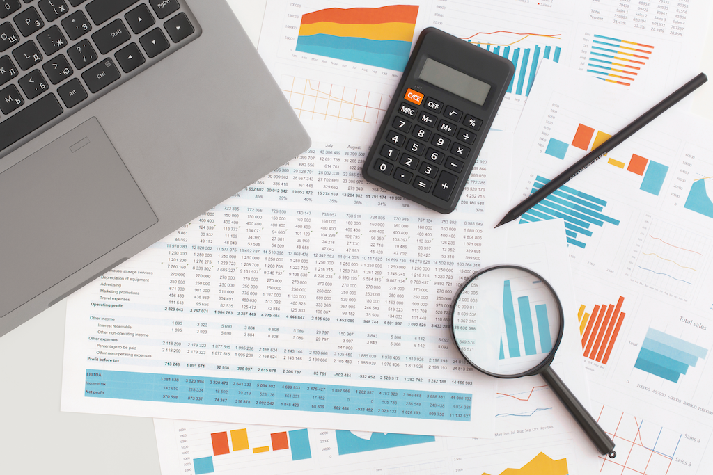 business graphs charts on accounting workflow