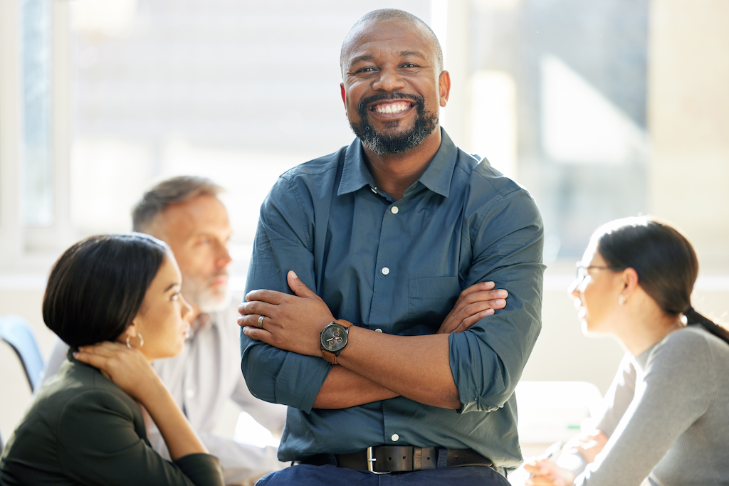 customer centric marketing employee smiling