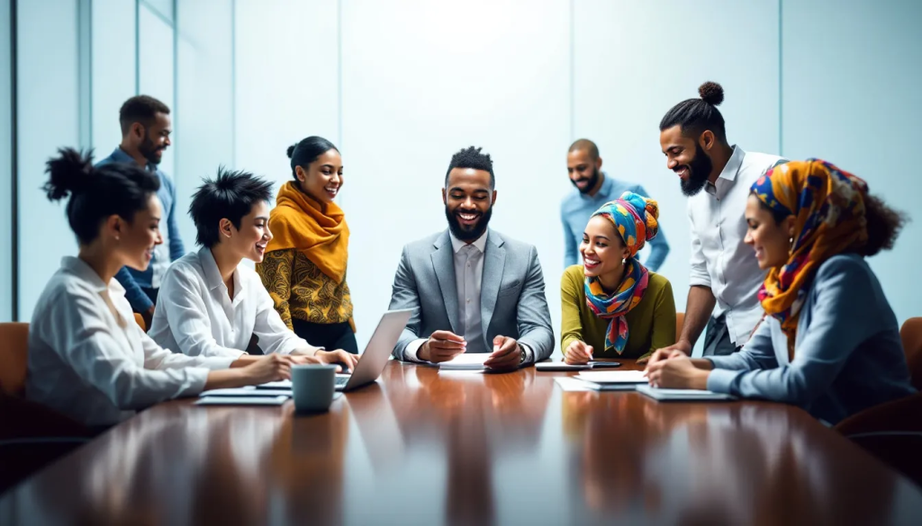 A diverse group of professionals representing a global talent pool.