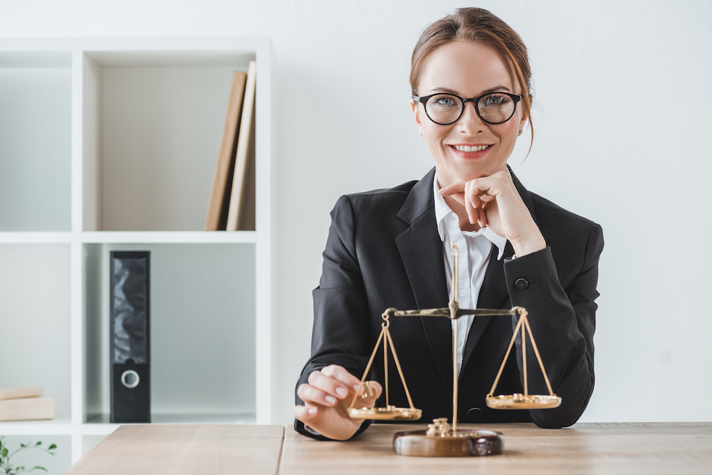 smiling business adviser putting precision weights