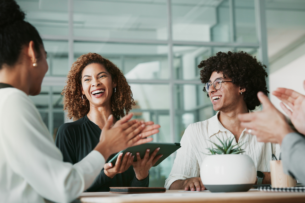 woman lawyer and applause at meeting