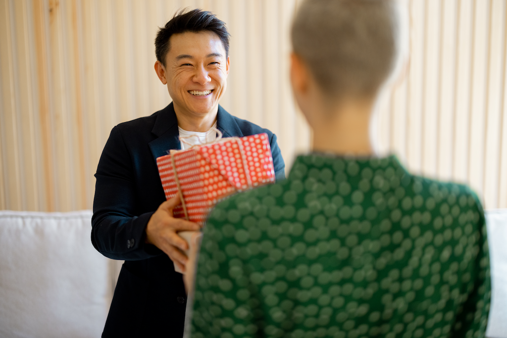 happy man after receiving item