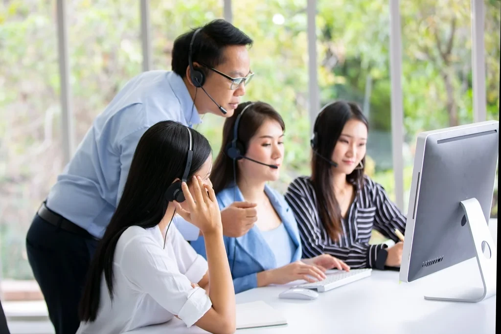 team of call center agents working efficiently