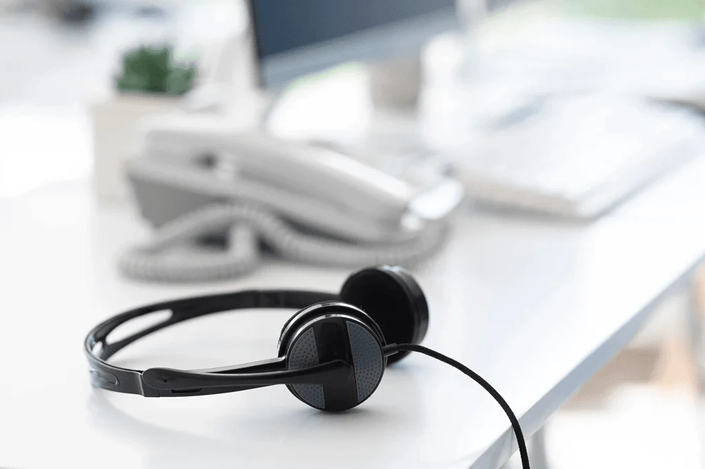 headphones used in a customer service workstation