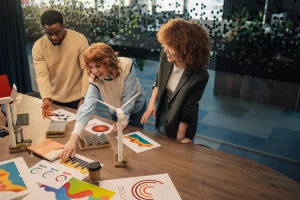 colleagues doing statistics for brand visibility