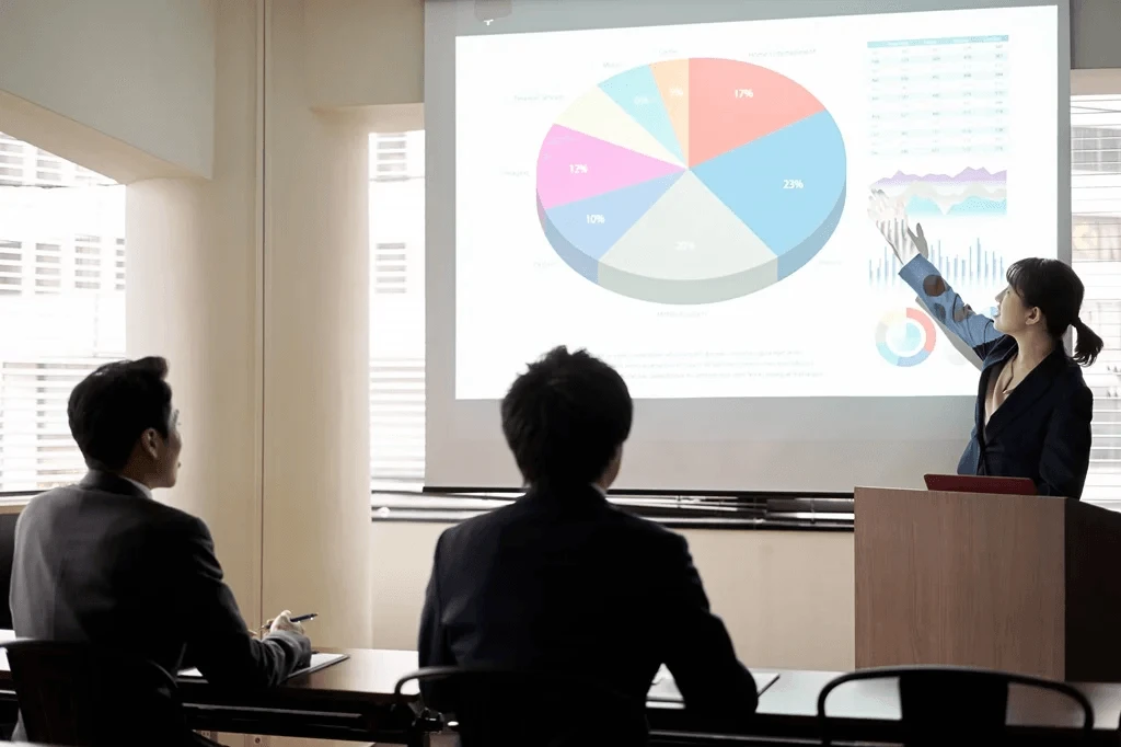company meeting discussing financial performance