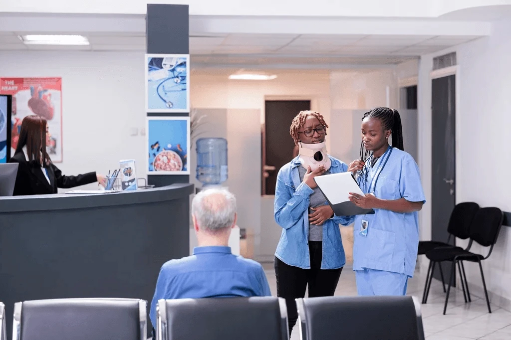medical staff showing the insurance coverage of a patient
