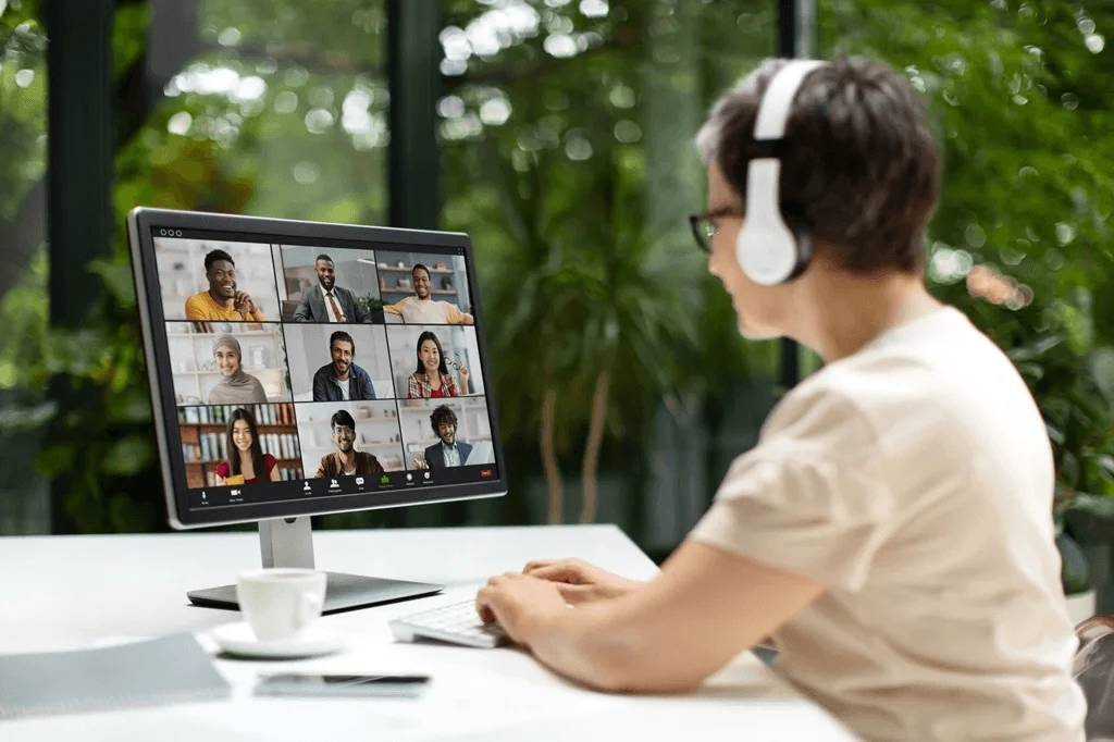 CEO having a video conference call with the outsourced international team