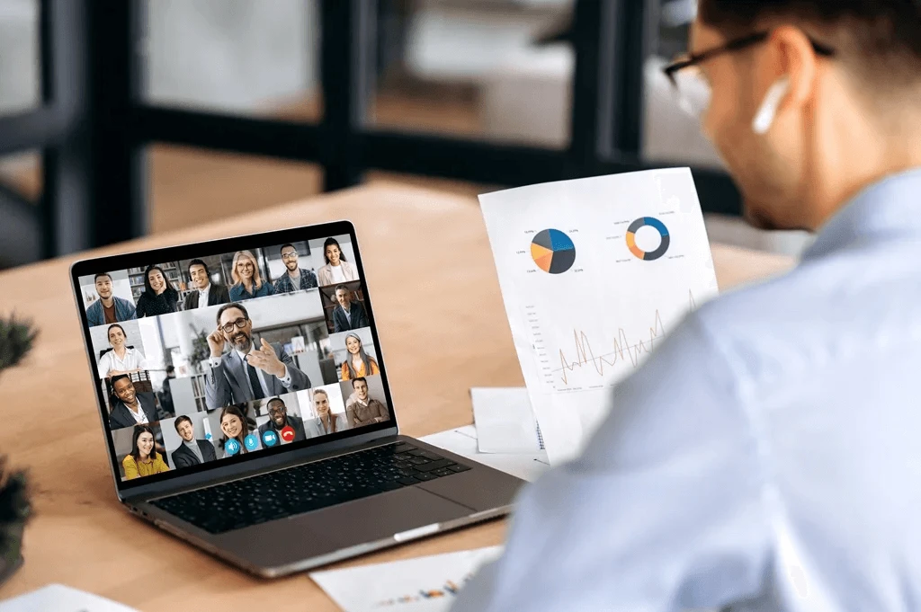 CEO having a virtual meeting with his outsourced team