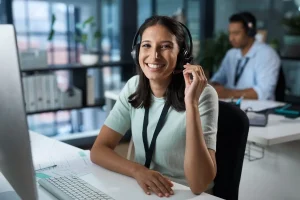 customer service agent wearing a headphone at work