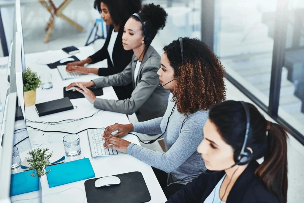 customer service team managing multiple clients at once