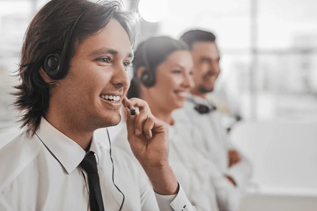 positive colleagues working in a call center
