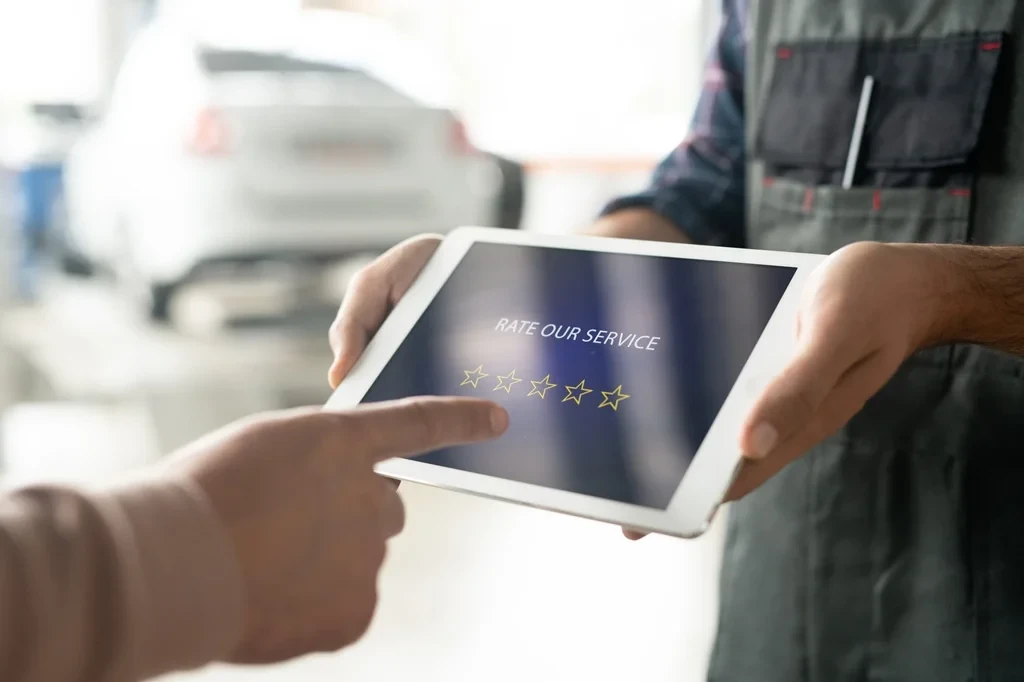 representation of businesses asking customers for ratings