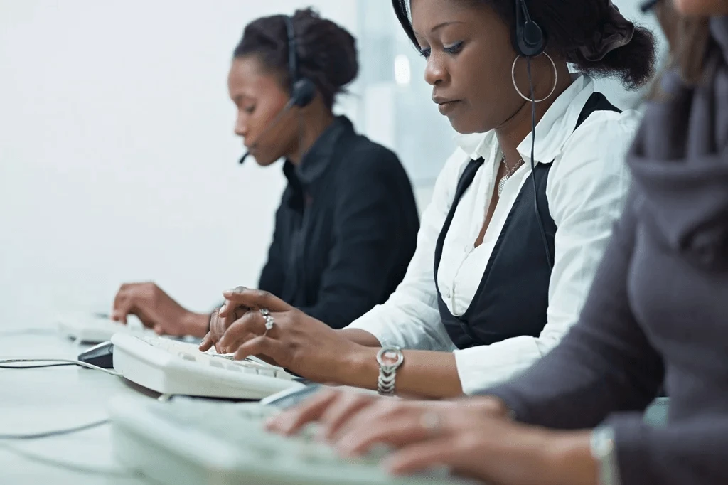 team of call center agents working on non-voice tasks