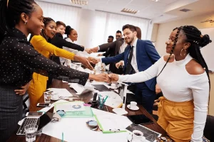 professionals showing proper work etiquette in the workplace