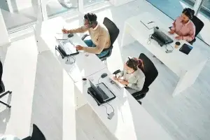 top view of a call center workplace representing the BPO industry