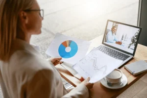 businesswoman having a discussion with a virtual CFO services provider