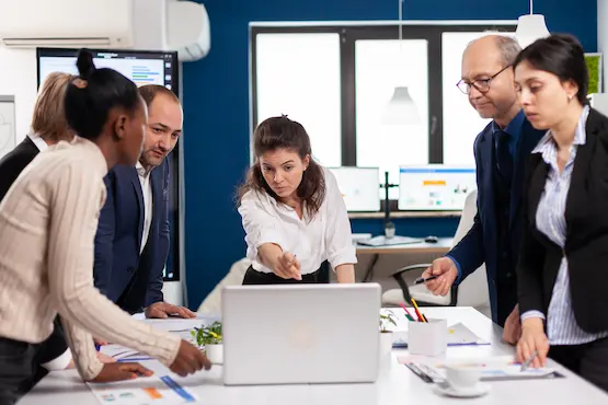 diverse team of workers discussing about company vision