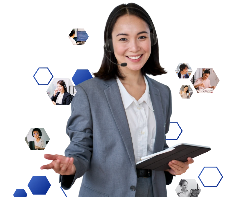 female outsourcing employee with career bubbles